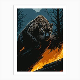 Black Panther With Burning Forest Poster