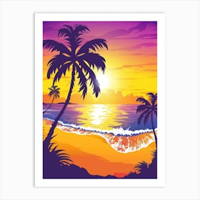 Sunset Beach With Palm Trees 1 Art Print