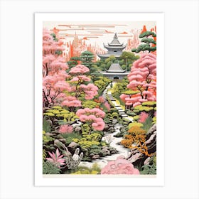 Kenrokuen Gardens Abstract Riso Style 1 Art Print