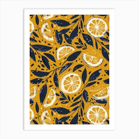 Lemons On A Yellow Background Art Print