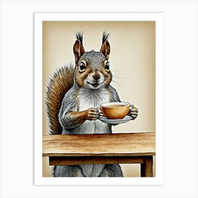 Squirrel With Cup Of Coffee Art Print