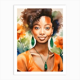 Woman Wearing Dark Green Earrings Art Print