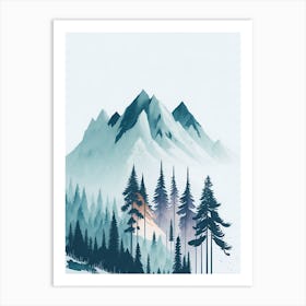 Mountain And Forest In Minimalist Watercolor Vertical Composition 357 Art Print