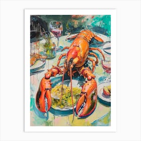 Kitsch Lobster Banquet Painting 2 Art Print