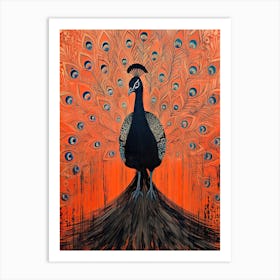 Peacock, Woodblock Animal Drawing 3 Art Print