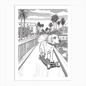 Beagle Dog Skateboarding Line Art 2 Art Print