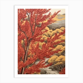 Red Willow 1 Vintage Autumn Tree Print  Art Print