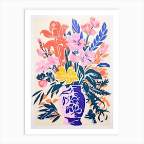 Colourful Flowers In A Vase In Risograph Style 10 Art Print