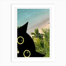 peeking black cat Art Print