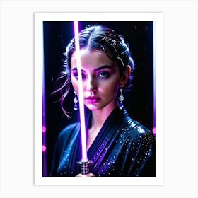 Jedi woman with violet, pink lightsaber Art Print