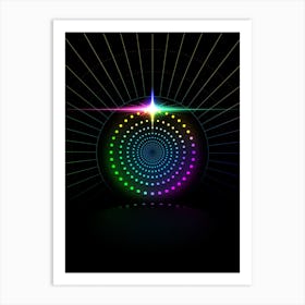 Neon Geometric Glyph in Candy Blue and Pink with Rainbow Sparkle on Black n.0346 Art Print