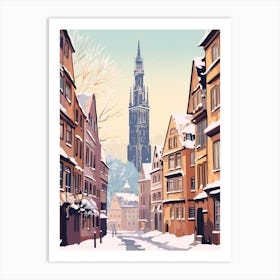 Vintage Winter Travel Illustration Strasbourg France 3 Art Print