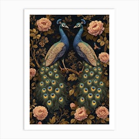 Two Peacocks Floral Wallpaper 2 Art Print
