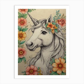 Unicorn With Flowers 1 Art Print