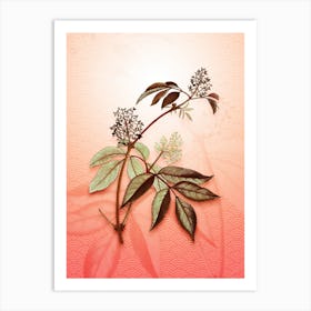 Red Elderberry Vintage Botanical in Peach Fuzz Seigaiha Wave Pattern n.0008 Art Print