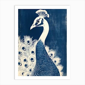 Navy Blue Portrait Of A Peacock 1 Art Print