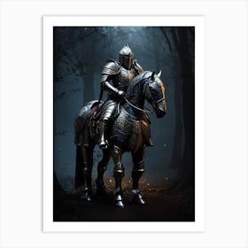 Knight On Horse In The Forest Art Print