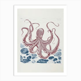 Octopus On The Ocean Floor With Rocks 3 Art Print