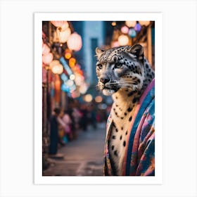 Snow Leopard at a lantern festival Art Print