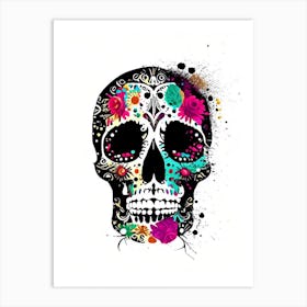 Skull With Splatter Effects 3 Mexican Art Print