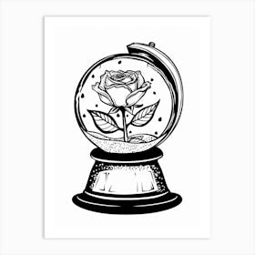 Rose In A Globe Line Drawing 3 Art Print