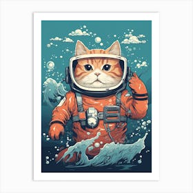 Kawaii Cat Drawings Scuba Diving 2 Art Print