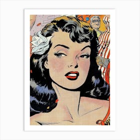 Seductive Pop Art Girl With Flower Art Print