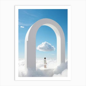 Cumulus Clouds Morph Into An Abstract Cartoon Style Portal Where A Solitary Figure Levitates Their (5) Art Print