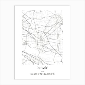 Isesaki,Japan Minimalist Map Art Print