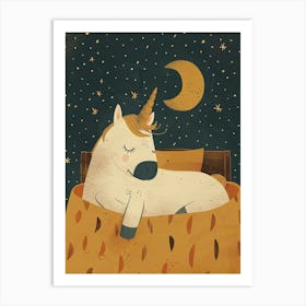 Unicorn Sleeping Under The Duvet At Night Muted Pastels 1 Art Print