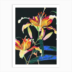 Neon Flowers On Black Gloriosa Lily 2 Art Print