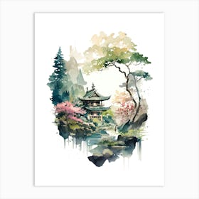 Watercolor Of Japanese Garden Art Print