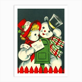 Snowman Couple With A Message For You Art Print