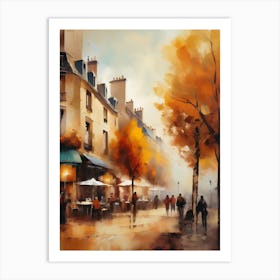 Paris city countryside, cafes, people, trees, old autumn oil paints. Faded colours.13 Art Print