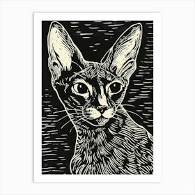 Oriental Shorthair Cat Linocut Blockprint 2 Art Print