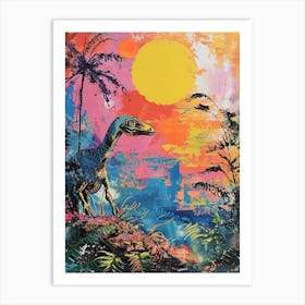 Colourful Dinosaur Painting Landscape 2 Art Print