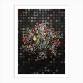 Vintage Yellow Eyed Grass Flower Wreath on Dot Bokeh Pattern n.0830 Art Print
