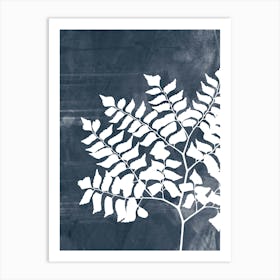 Fern Leaves in Navy Blue, Farmhouse Botanical 1 Art Print