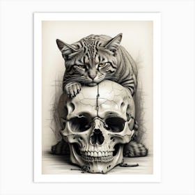 Cat On A Skull Art Print