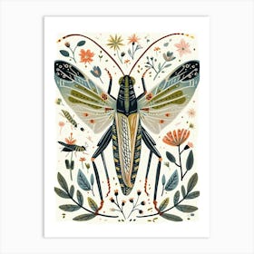 Colourful Insect Illustration Grasshopper 8 Art Print