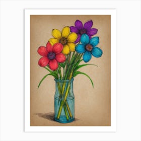 Colorful Flowers In A Vase Art Print