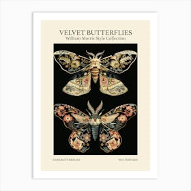 Velvet Butterflies Collection Dark Butterflies William Morris Style 10 Art Print