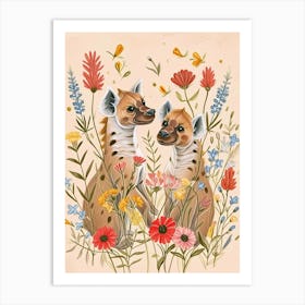 Folksy Floral Animal Drawing Hyena 2 Art Print