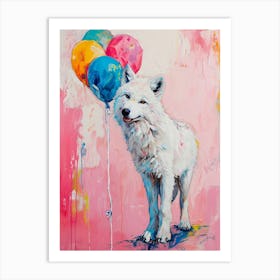 Cute Arctic Wolf 2 With Balloon Art Print