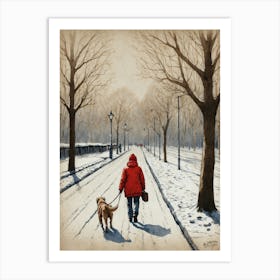 Dog Walking In The Snow Art Print