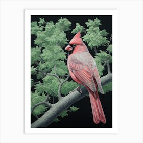 Ohara Koson Inspired Bird Painting Northern Cardinal 4 Art Print