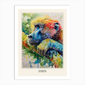 Baboon Colourful Watercolour 2 Poster Art Print