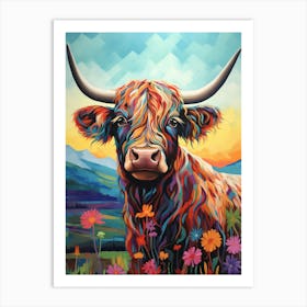 Colourful Swirl Lines Of A Highland Cow Art Print