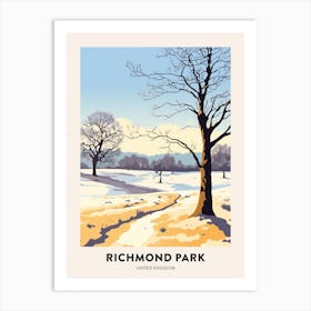 Vintage Winter Travel Poster Richmond Park England 3 Art Print