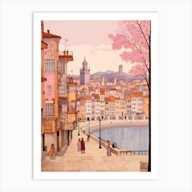 Santander Spain 6 Vintage Pink Travel Illustration Art Print